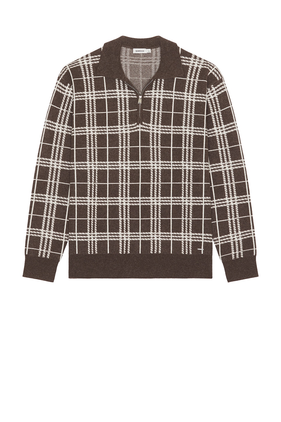 Image 1 of SIMKHAI Klaus Zip Polo Sweater in Chocolate Plaid