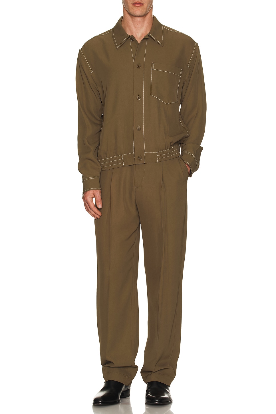 Image 1 of SIMKHAI Keith Blouson Shirt Jacket in Olive
