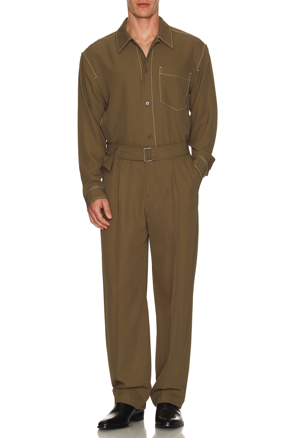 Image 1 of SIMKHAI Elvis Pleated Pull On Trousers in Olive