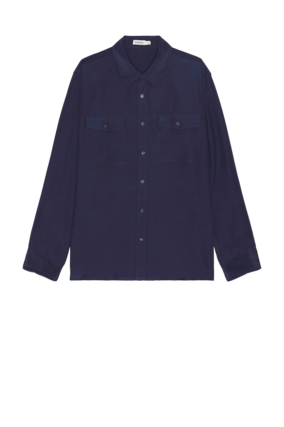 Shop Simkhai Niall Relaxed Fluid Shirting In Midnight