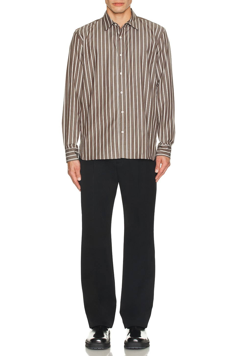 Image 1 of SIMKHAI Hendrix Shirt in Chocolate Stripe
