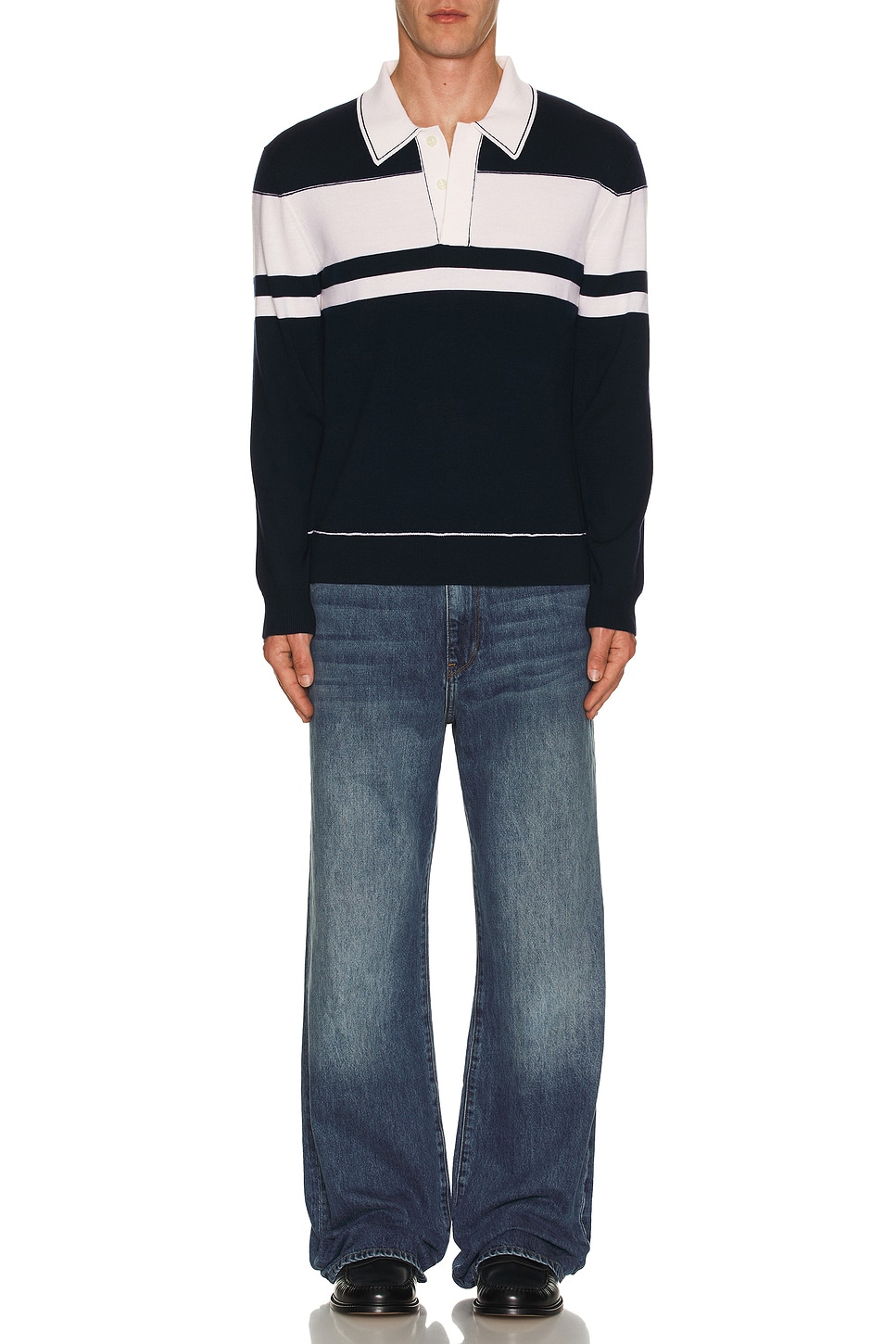 Image 1 of SIMKHAI Louis Striped Popover in Midnight Ivory