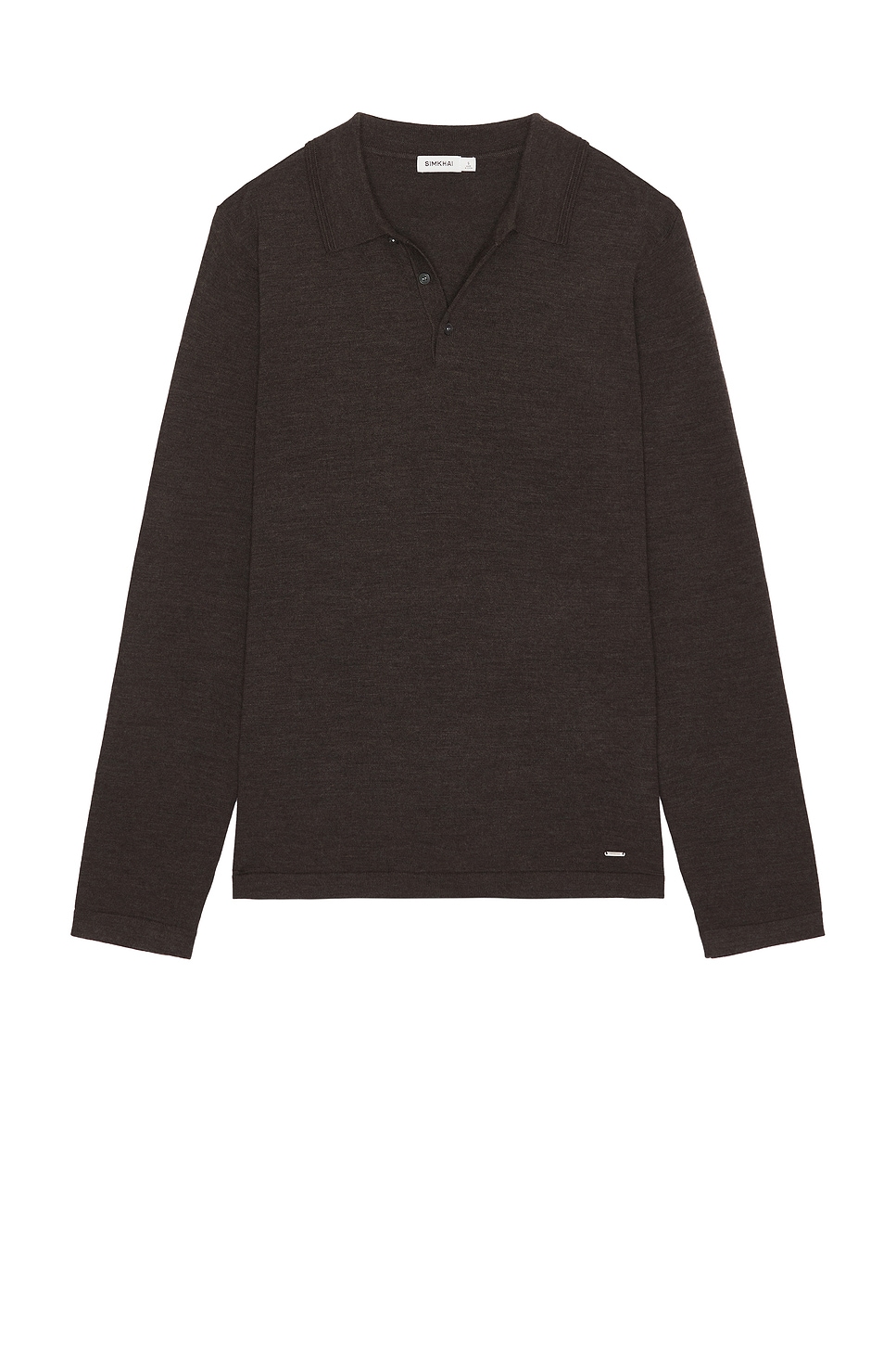 Image 1 of SIMKHAI Reynolds Long Sleeve Polo in Chocolate Melange