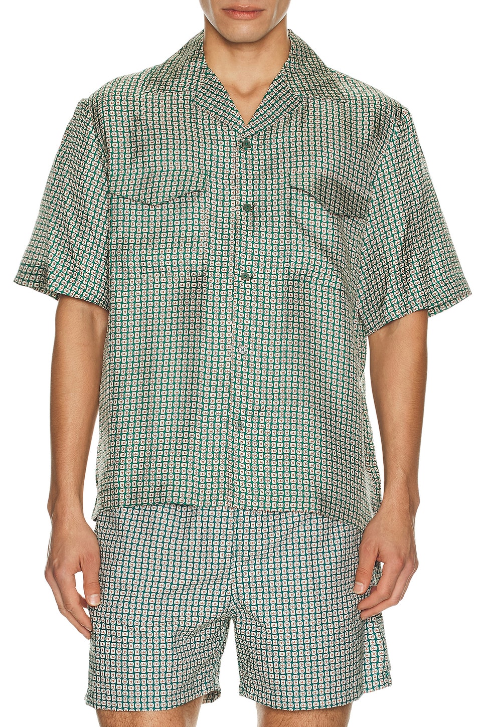 Image 1 of SIMKHAI Clarke Printed Silk Shirt in Kelly Green Foulardprint