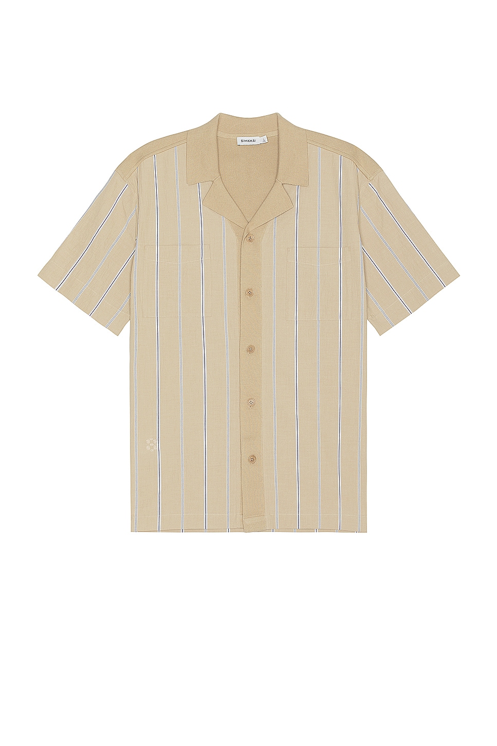 Image 1 of SIMKHAI Justin Yarn Dye Stripe Shirt in Khaki