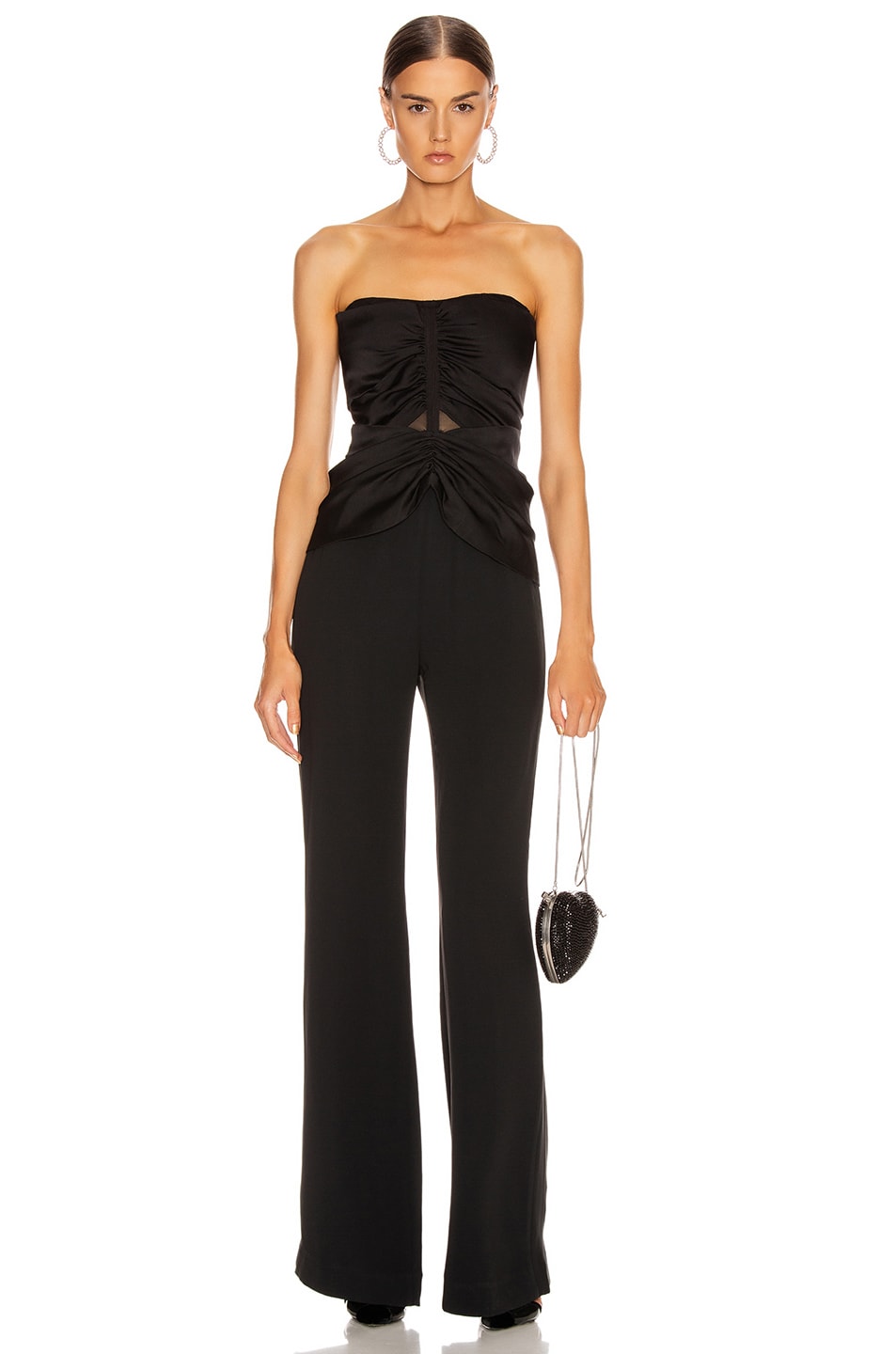 Image 1 of SIMKHAI Ruched Strapless Jumpsuit in Black