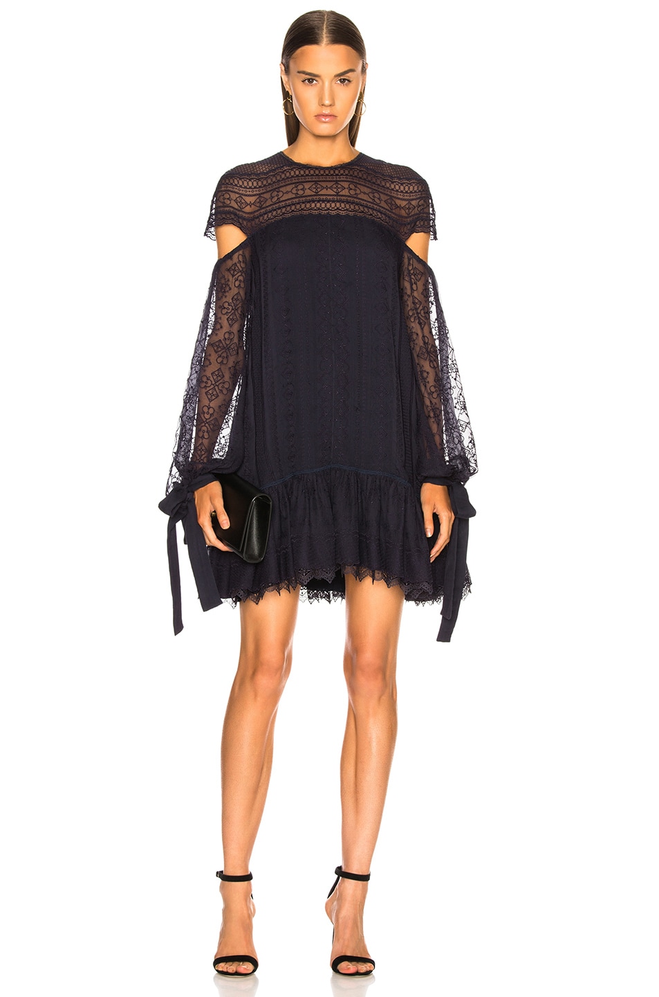 Image 1 of SIMKHAI Embroidered Cut Out Sleeve Doll Dress in Midnight