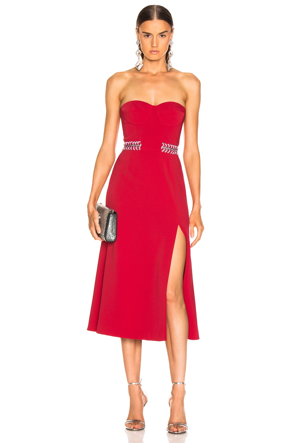 Image 1 of SIMKHAI Chain Bustier Slit Dress in Fire Red & Hibiscus