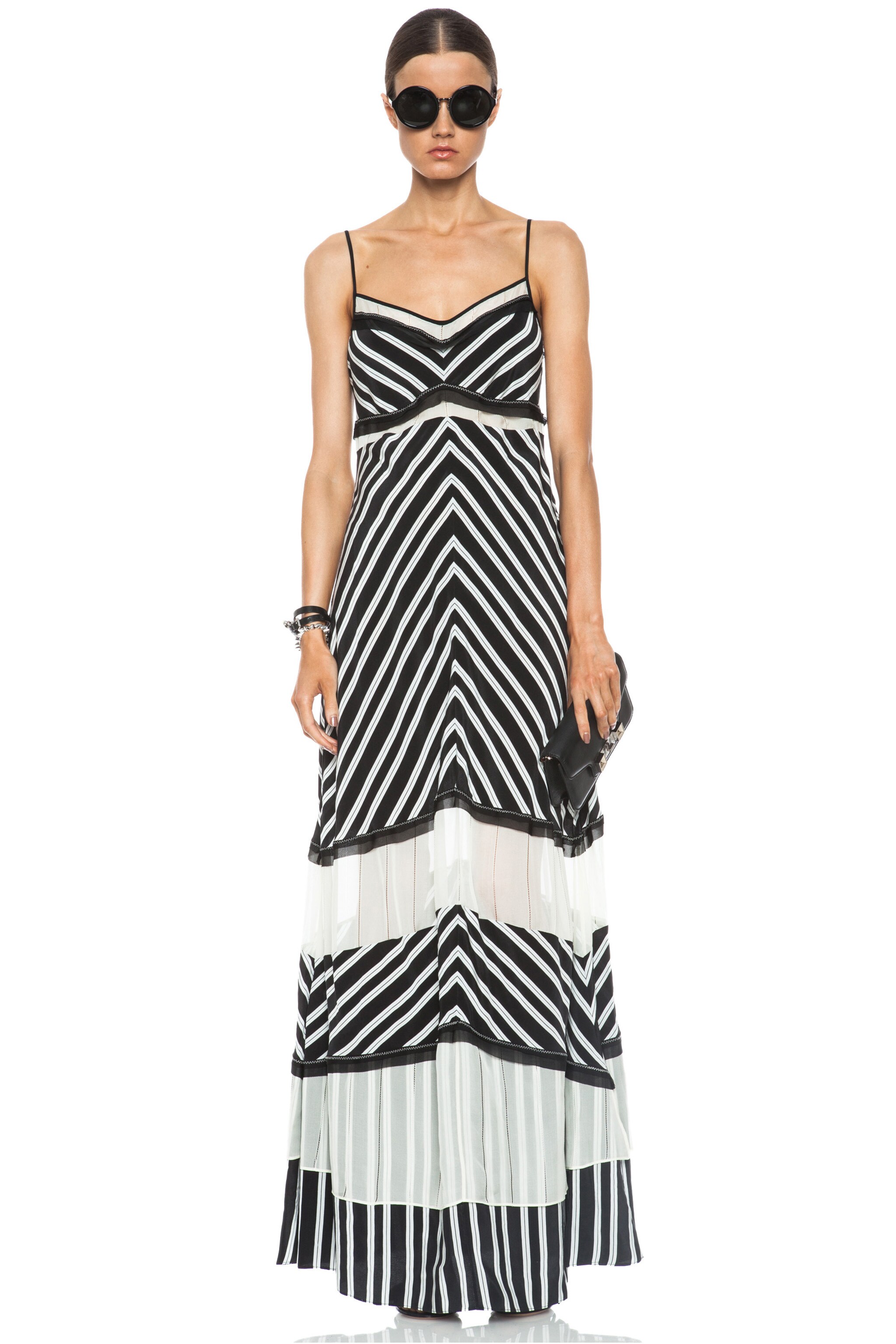 Image 1 of SIMKHAI Chevron Stripe Silk Dress in Black & White