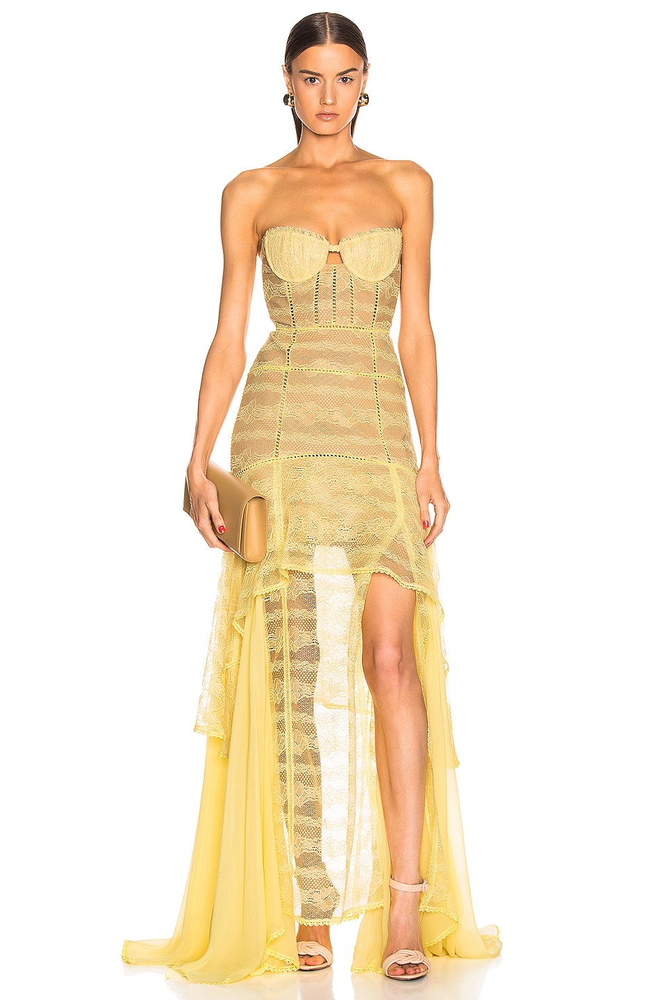 Image 1 of SIMKHAI Embroidered Chiffon Bustier Gown in Lemonade & White