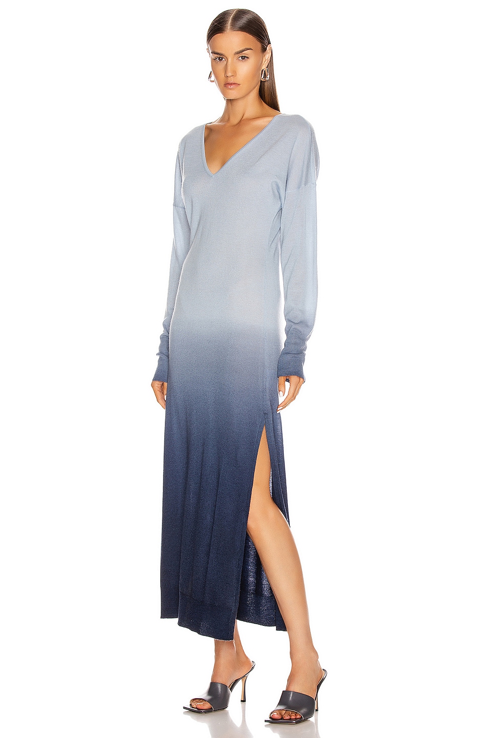 Image 1 of SIMKHAI Ombre Cashmere Long Sleeve Slit Dress in Midnight Ombre