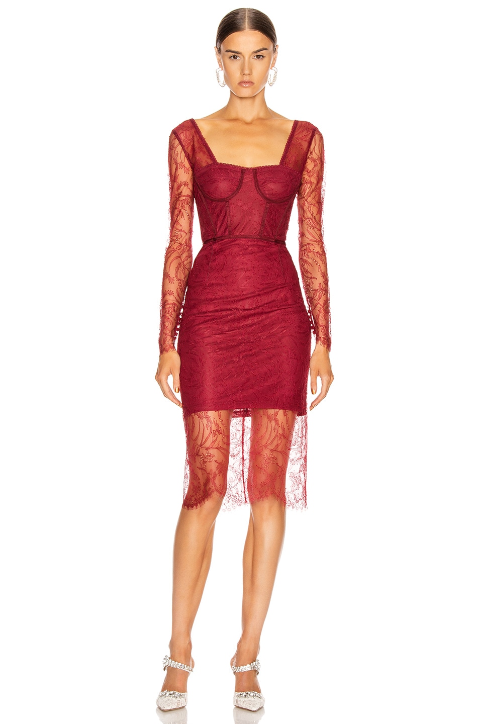 Image 1 of SIMKHAI Lace Bustier Bodysuit Dress in Oxblood