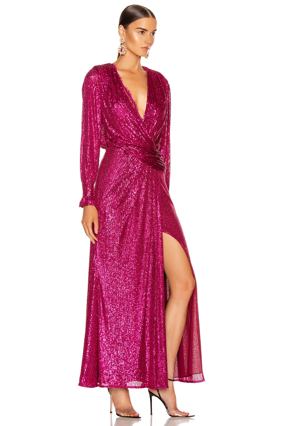 SIMKHAI Sequin Draped Front Gown in Magenta Combo | FWRD