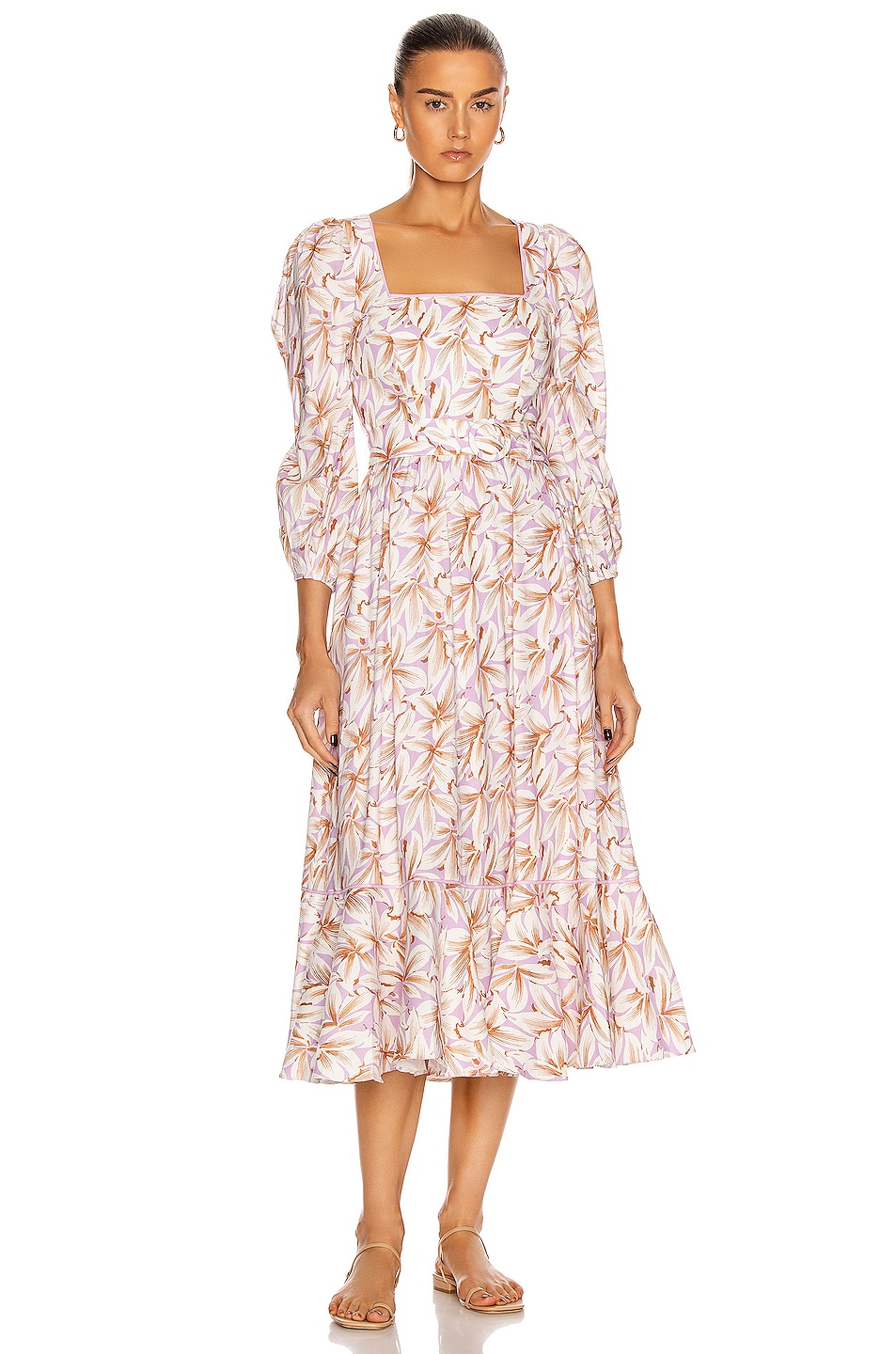Image 1 of SIMKHAI Ella Belted Midi Dress in Lilac Print