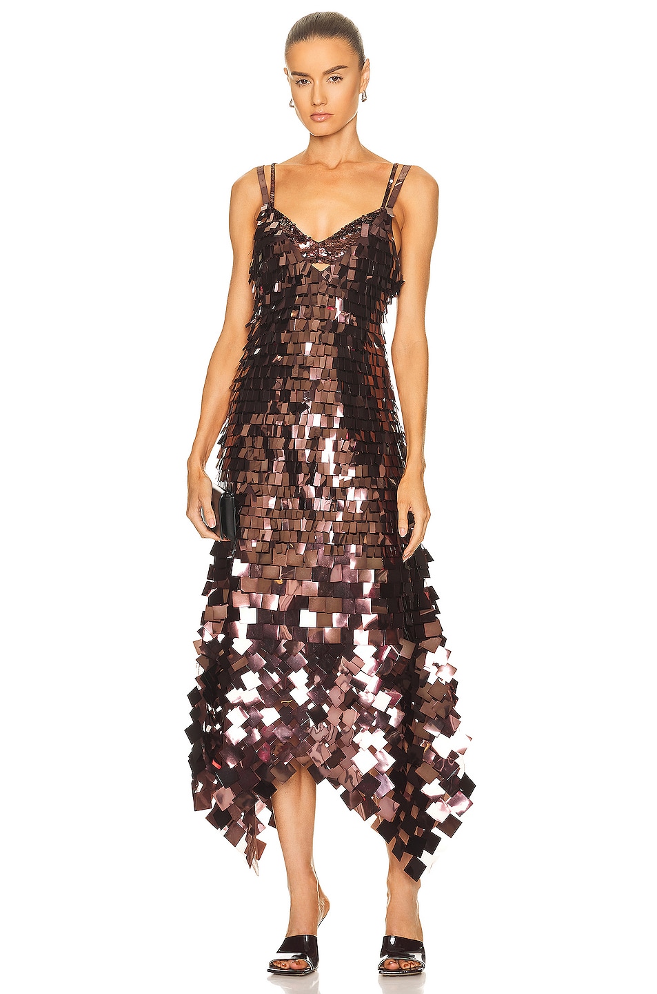 Image 1 of SIMKHAI Indra Embroidered Sequin Midi Dress in Chocolate