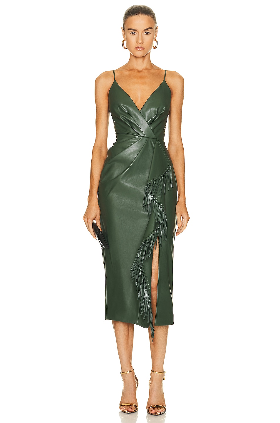 Image 1 of SIMKHAI Carlee Fringe Midi Dress in Hunter Green