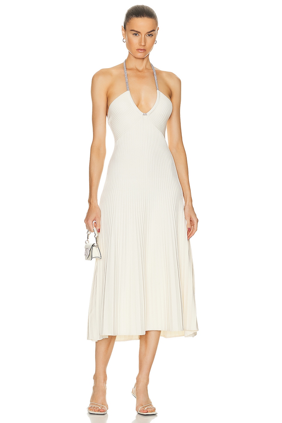 Image 1 of SIMKHAI Sadira Crystal Halter Midi Dress in Ivory