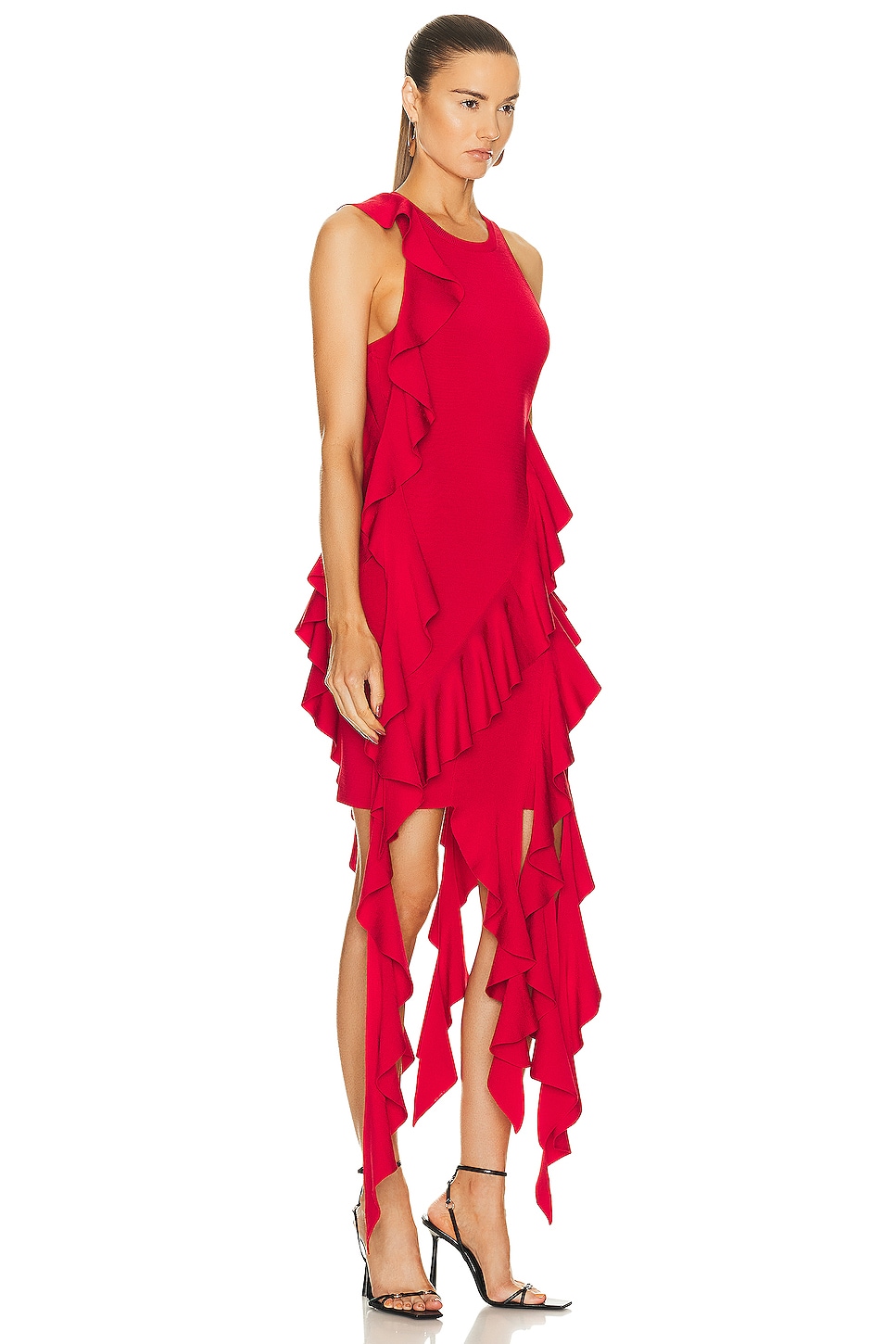 SIMKHAI Wilda Cascade Ruffle Dress in Carmine | FWRD