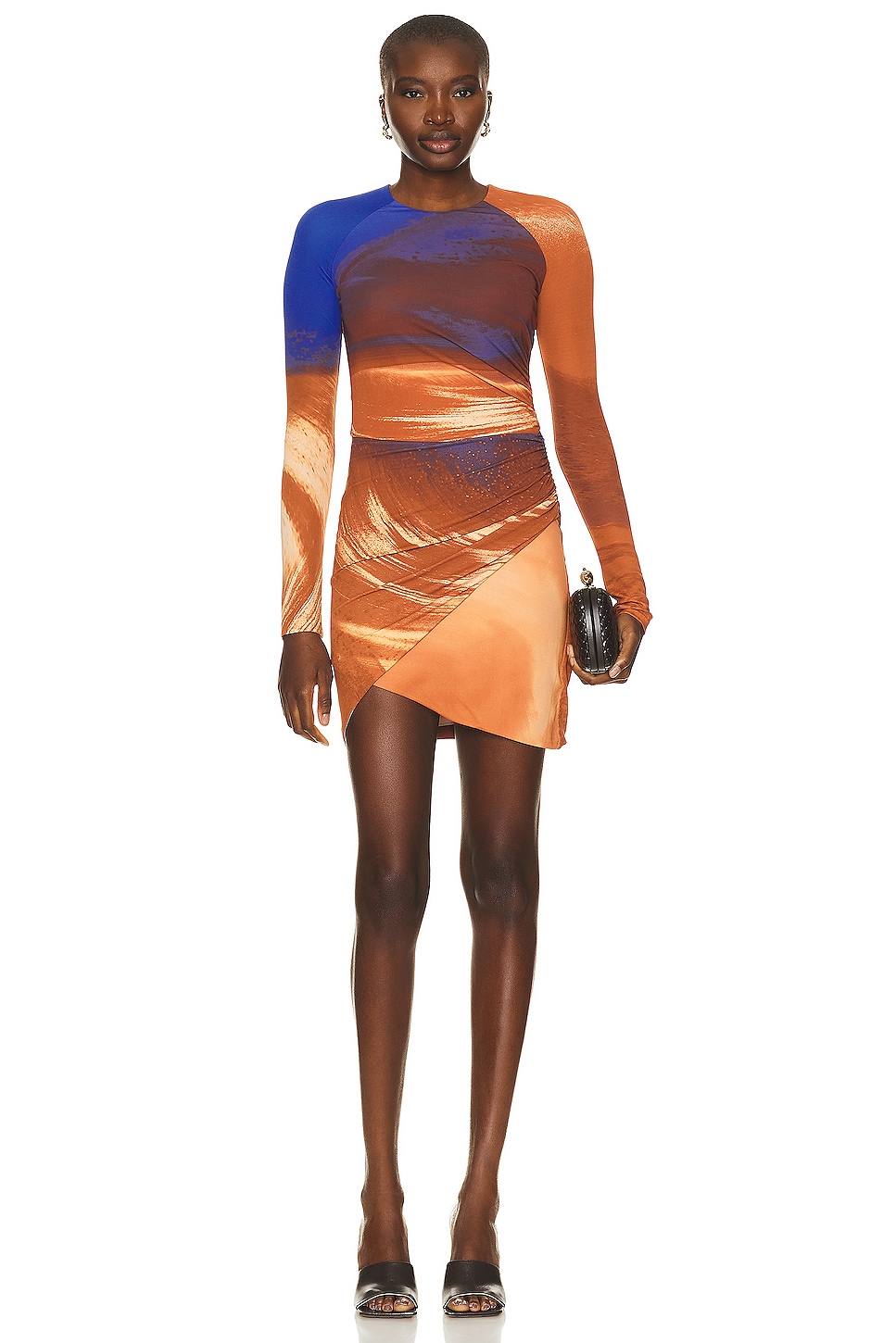 Image 1 of SIMKHAI Abby Long Sleeve Ruched Mini Dress in Sierra Print