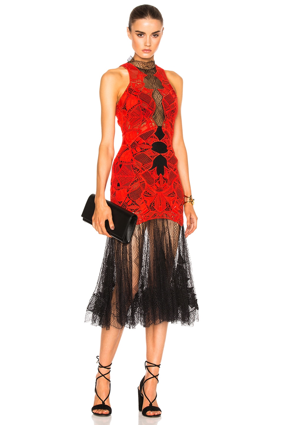 Image 1 of SIMKHAI Dome Lace Corded Dress in Black & Red