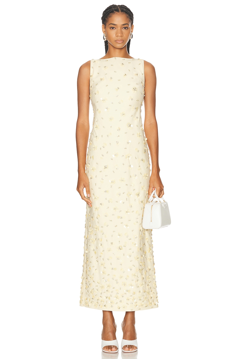 Image 1 of SIMKHAI Claudia Embellished Midi Dress in Butter