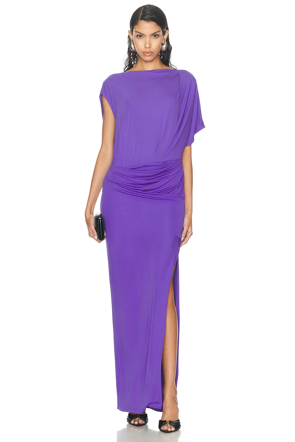 Hollins Asymmetric Cape Gown in Purple