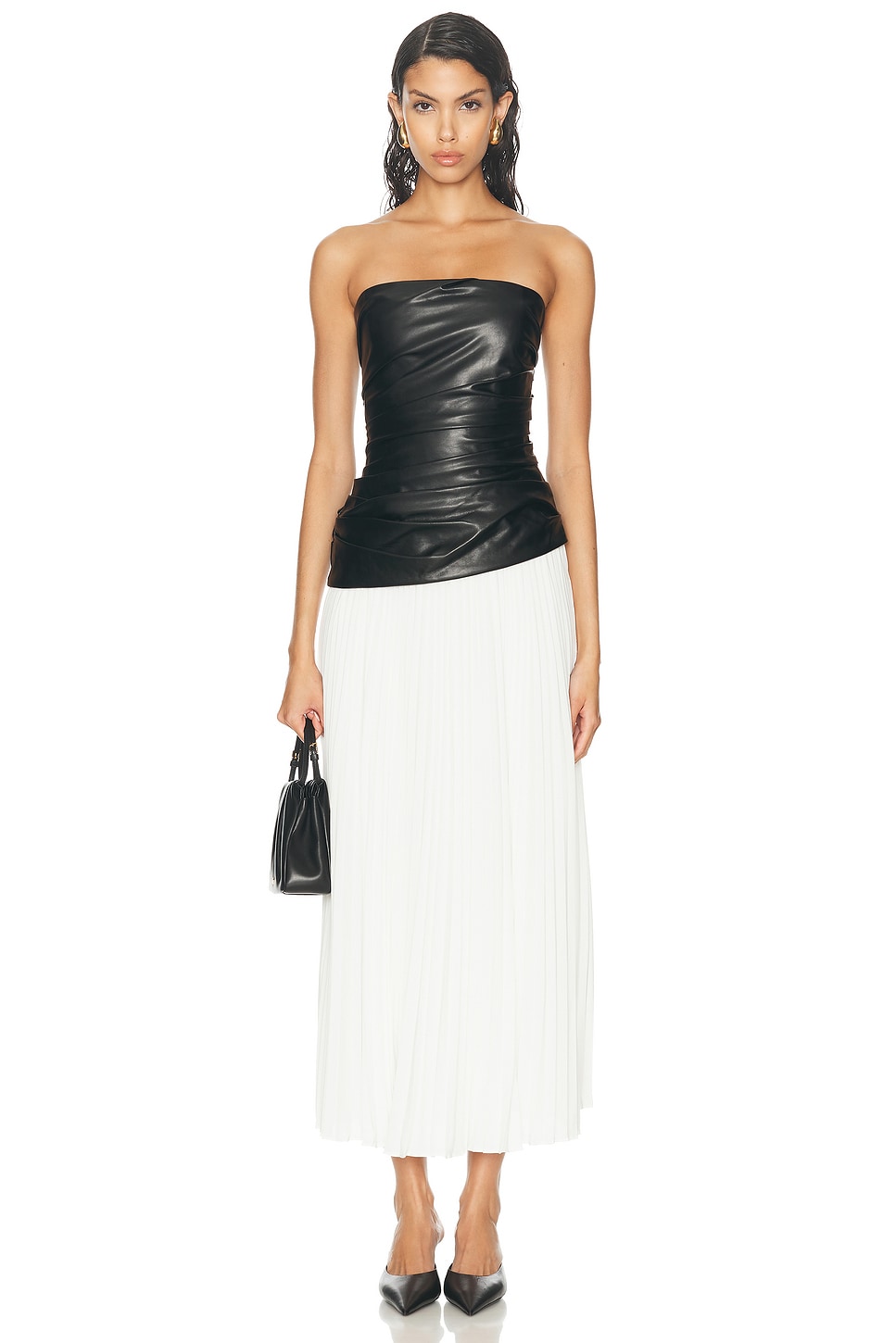 Arie Strapless Bustier Midi Dress in Black,White