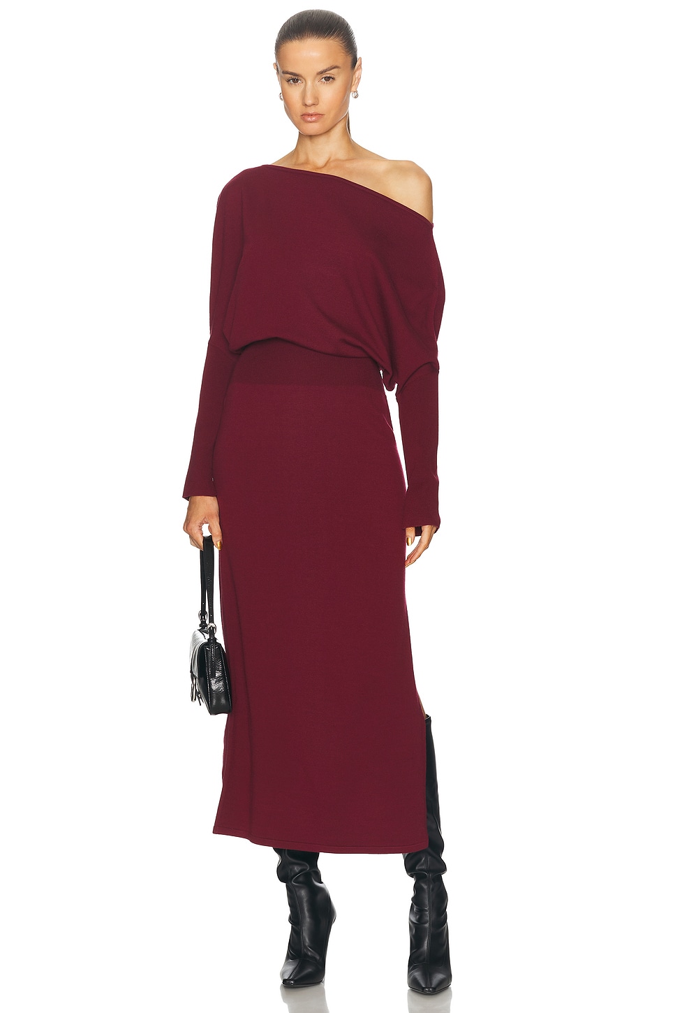 Image 1 of SIMKHAI Janese Off Shoulder Midi Dress in Oxblood