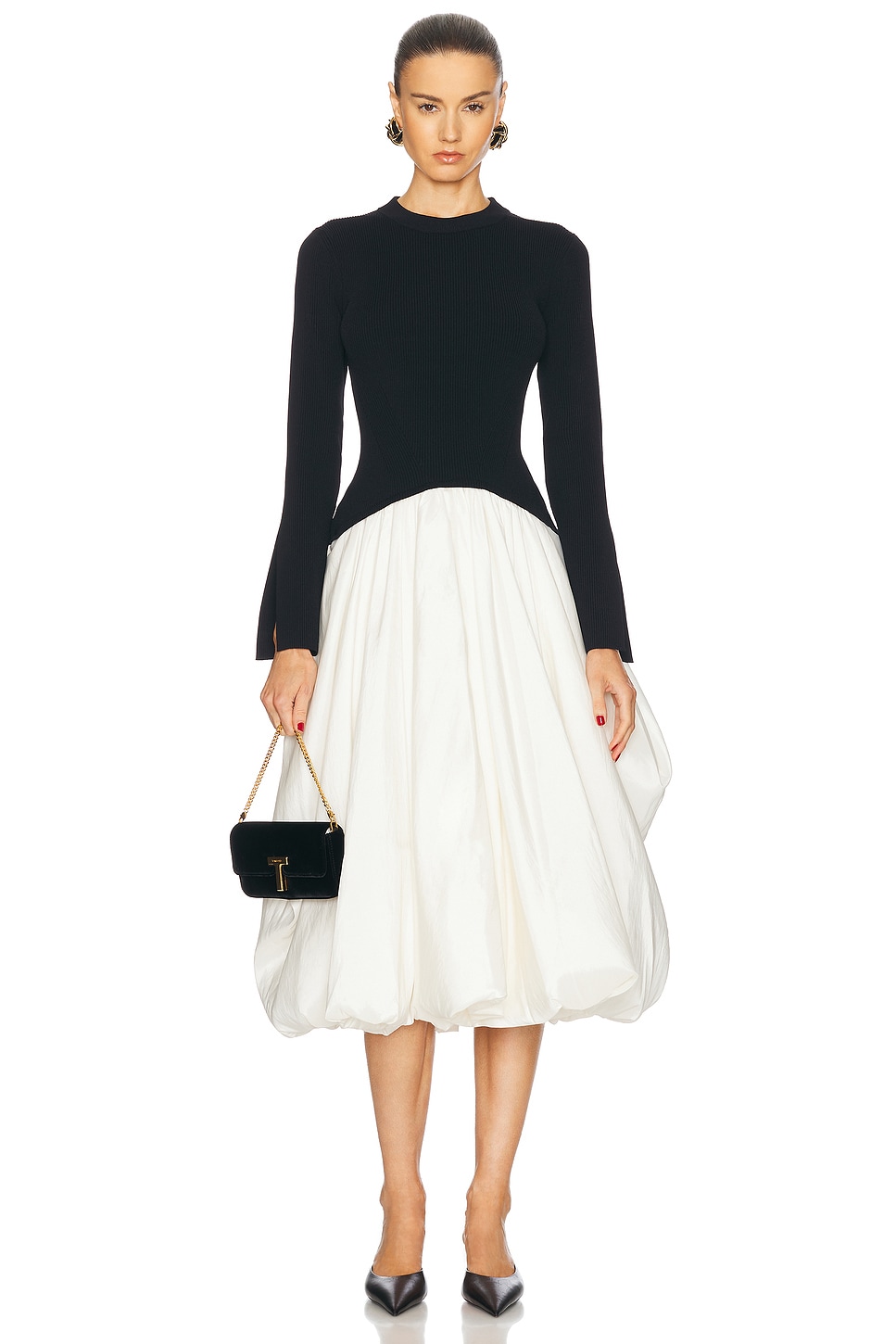 Kenlie Mock Neck Midi Dress in Black,White