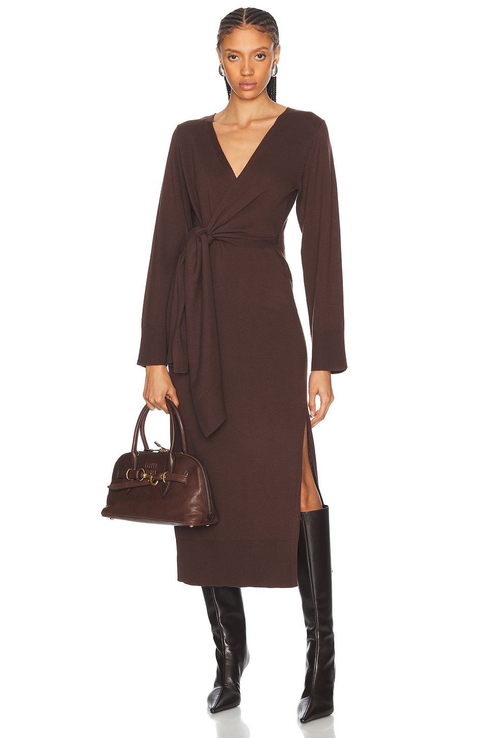 Image 1 of SIMKHAI Skyla Wrap Dress in Chocolate