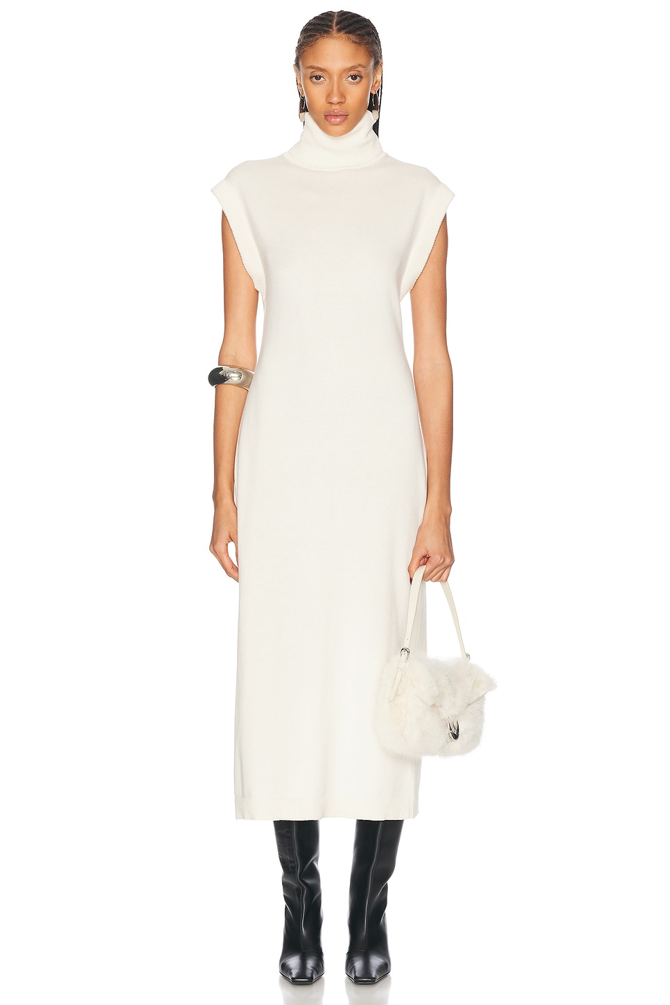 Image 1 of SIMKHAI Short Sleeve Turtleneck Dress in Ivory