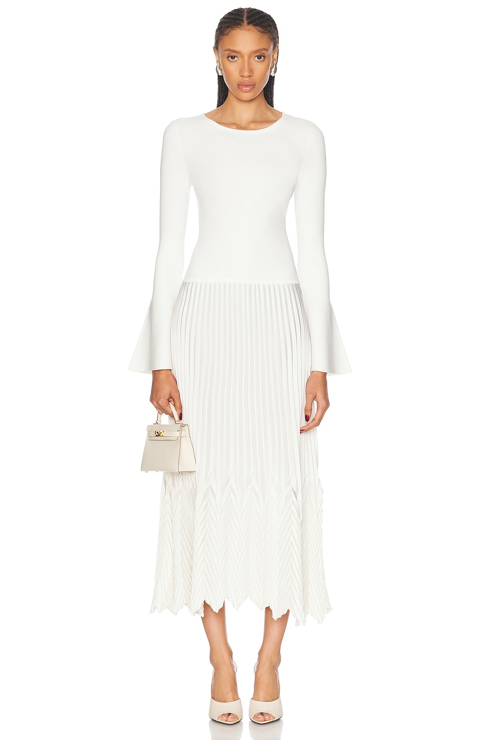 Image 1 of SIMKHAI Damoni Chevron Pleating Midi Dress in Ivory