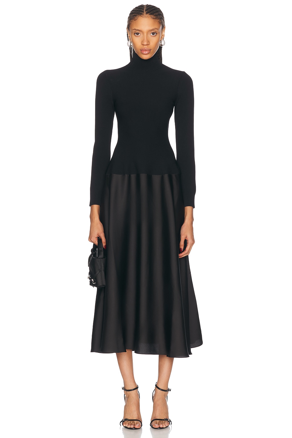 Shop Simkhai Frances Satin Combo Midi Dress In Black