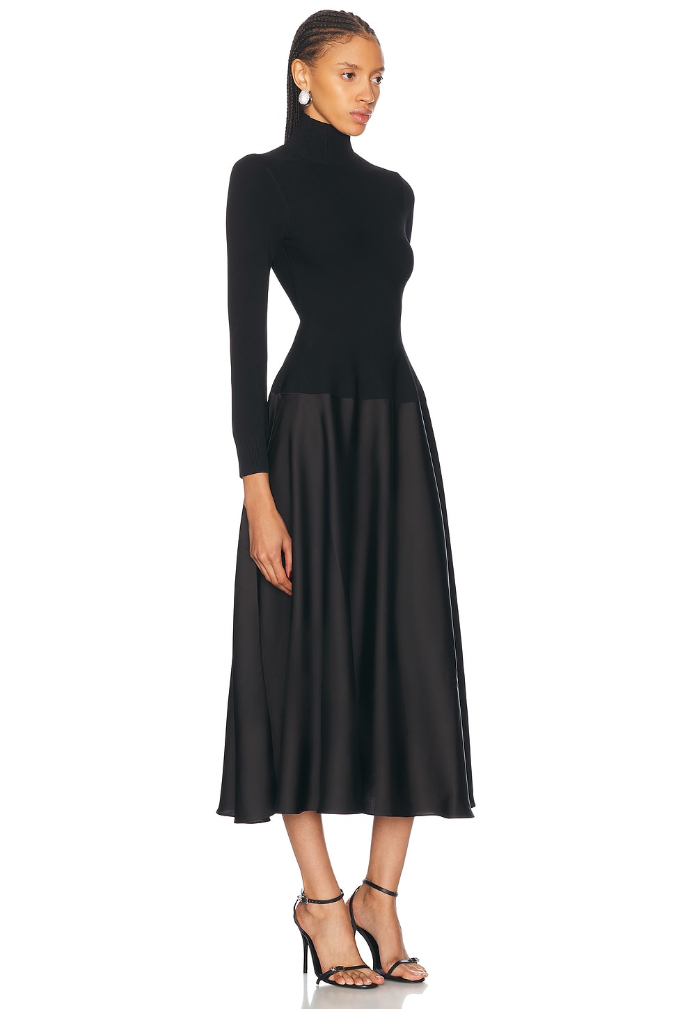 Shop Simkhai Frances Satin Combo Midi Dress In Black