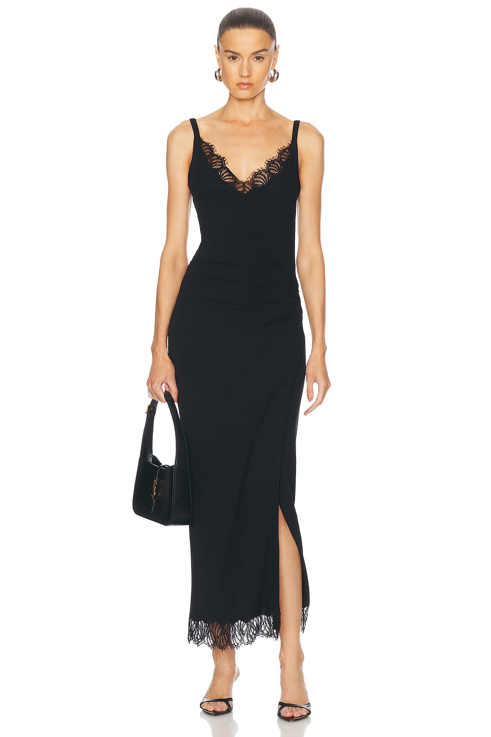 Yulia Draped Midi Dress in Black