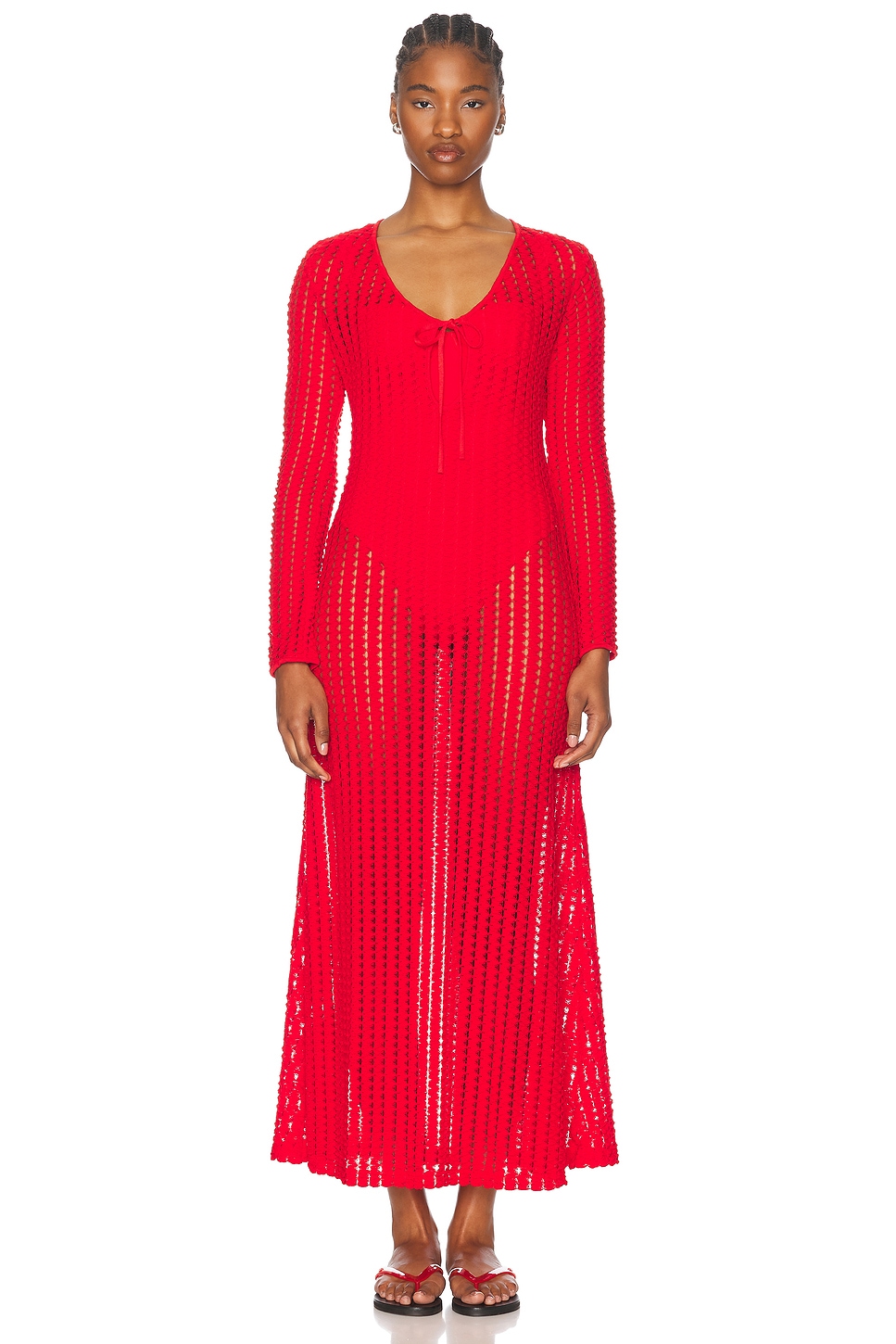 Elton Keyhole Midi Dress in Red