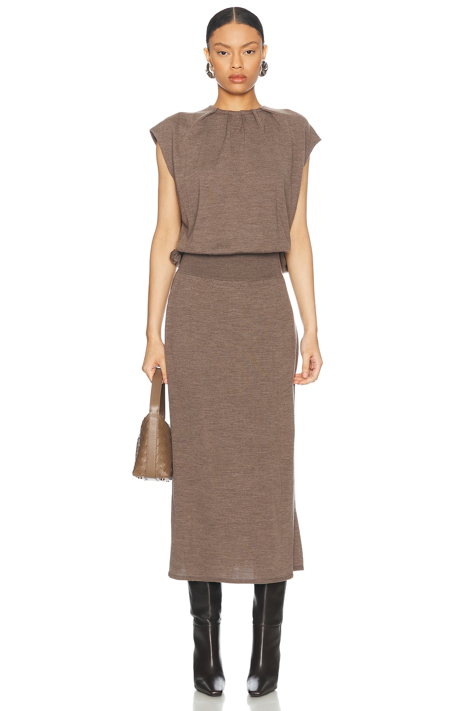 Xion Draped Cape Dress in Brown