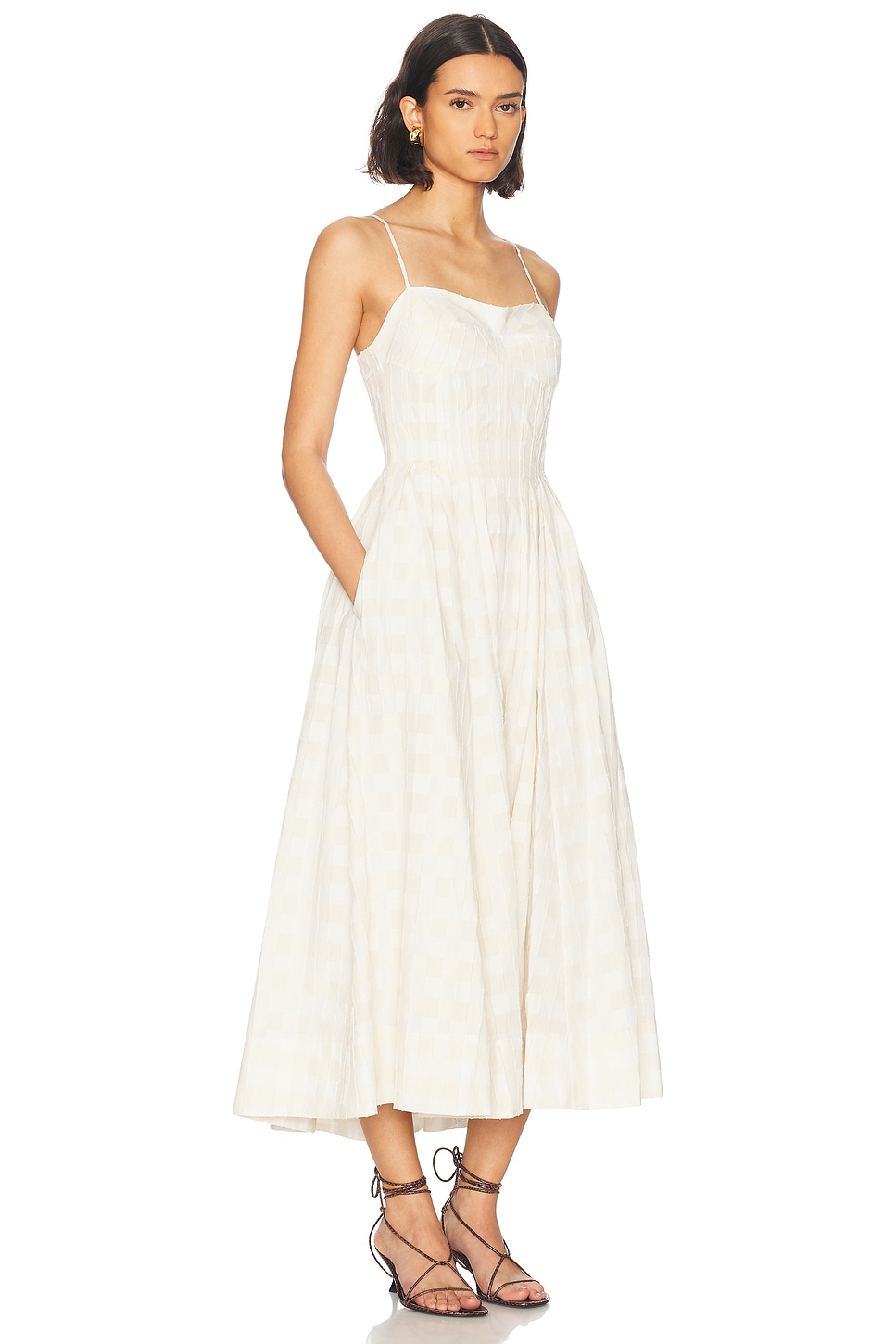 Shop Simkhai Kittiya Midi Dress In Sand Multi