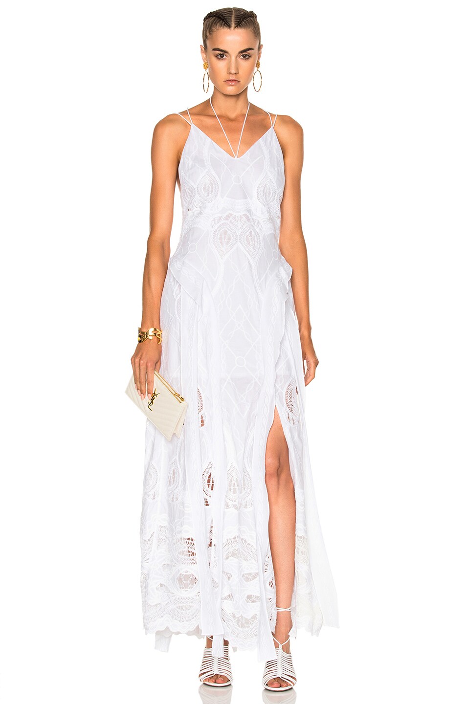 Image 1 of SIMKHAI Crochet Embroidered Deep V Maxi Gown in White