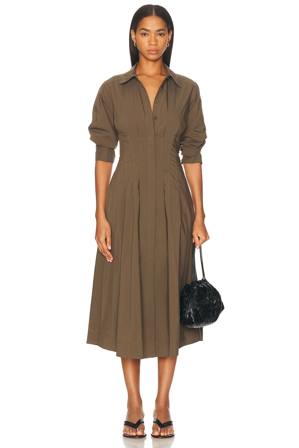 Image 1 of SIMKHAI Jazz Pintuck Midi Dress in Faded Olive