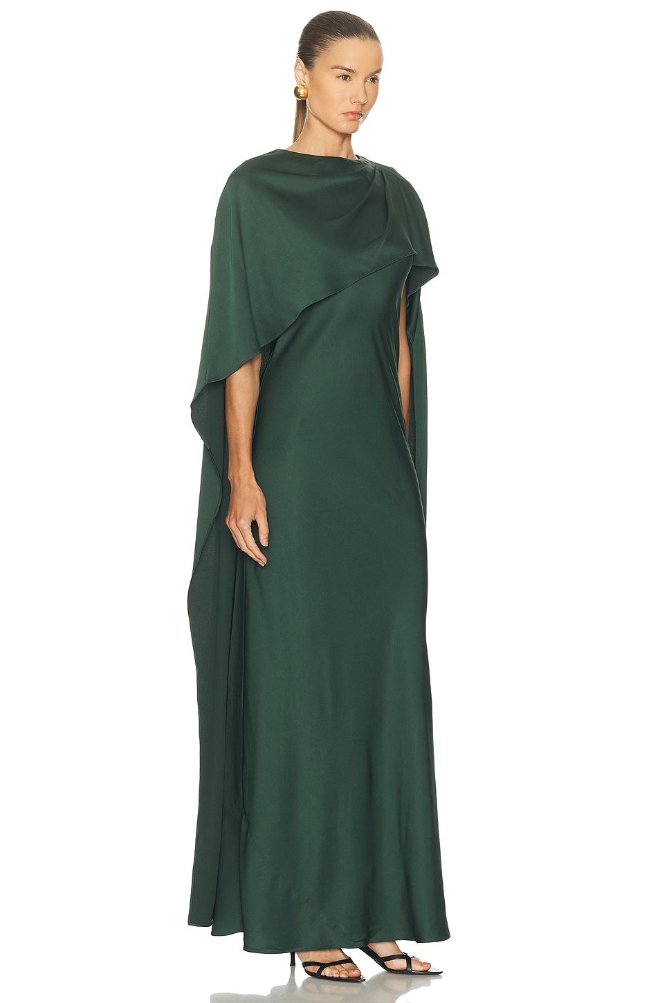 Simkhai Izel Caped Satin Gown In Green