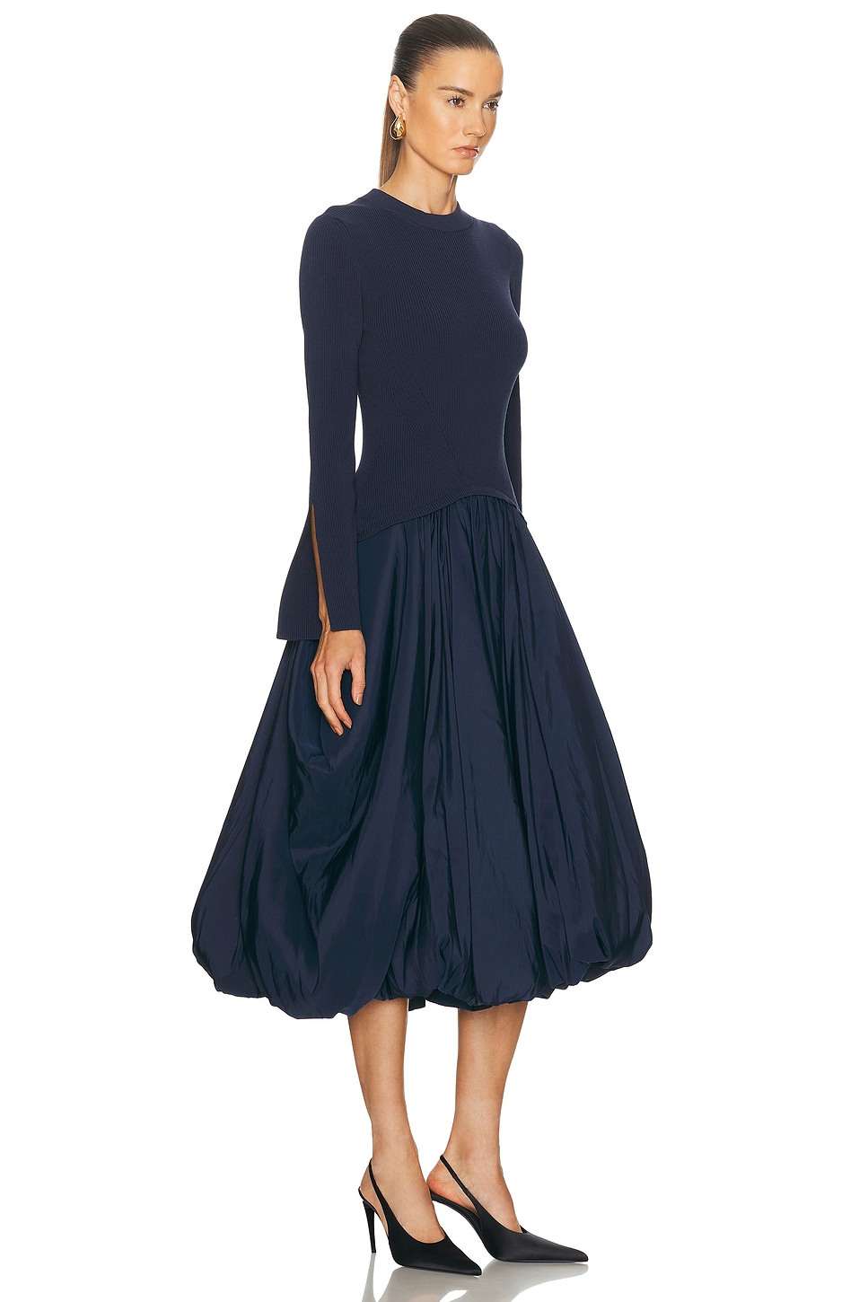 Simkhai Kenlie Long Sleeve Neck Midi Dress In Blue