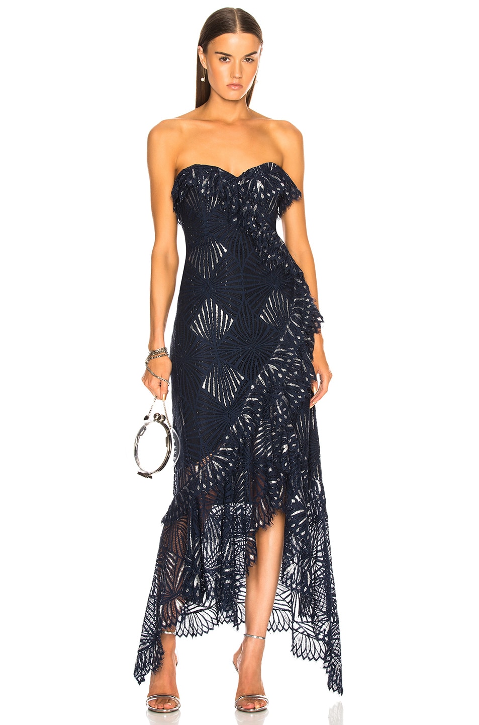 Image 1 of SIMKHAI Metallic Asymmetrical Bustier Dress in Midnight