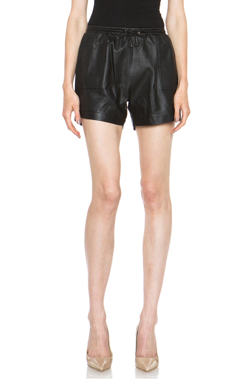 Image 1 of SIMKHAI Leather Pocket Shorts in Black