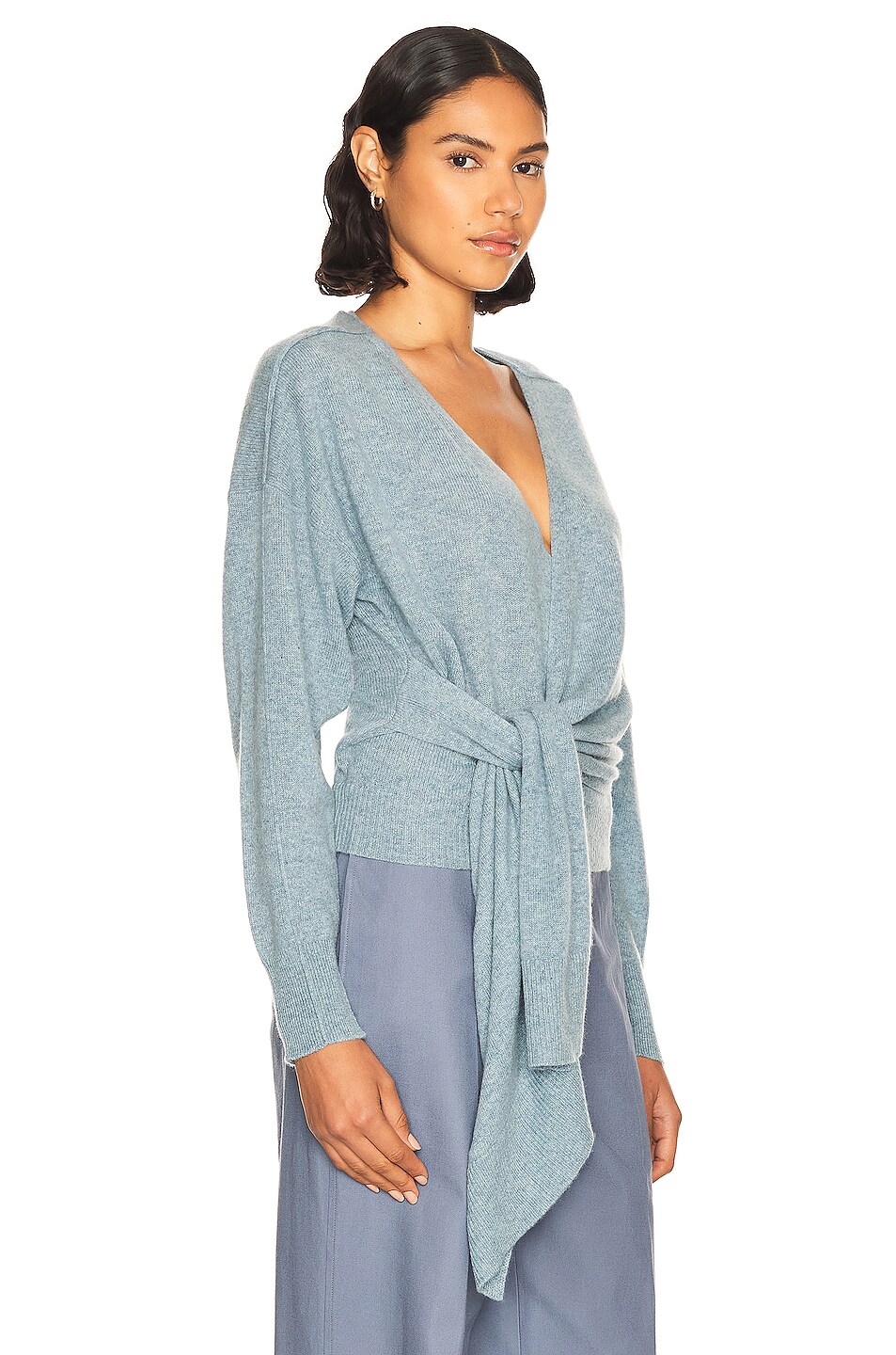 SIMKHAI Trudie Recycled Cashmere Long Sleeve Wrap Sweater in Puddle FWRD
