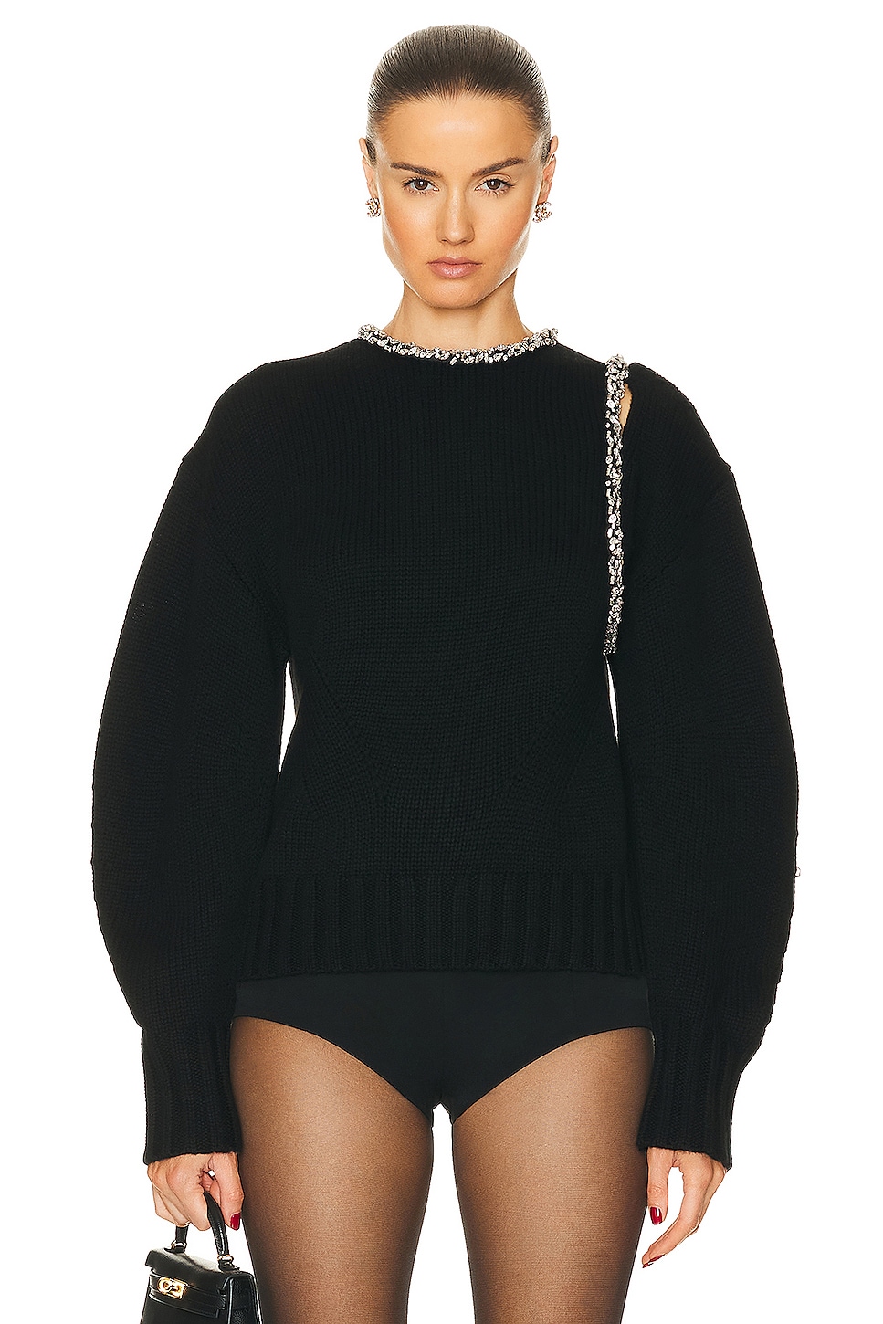 Image 1 of SIMKHAI Monroe Crystal Pullover Sweater in Black