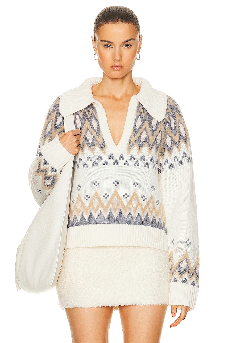 Image 1 of SIMKHAI Clarence Polo Pullover Sweater in Ivory Multi