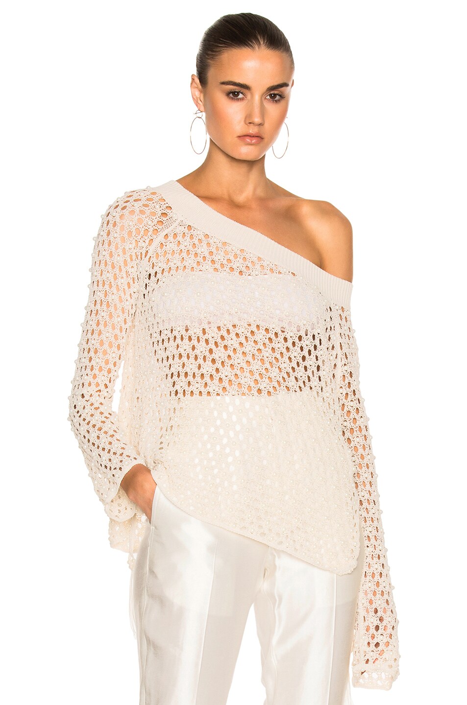 Image 1 of SIMKHAI Cage Pearl Off Shoulder Top in Stone
