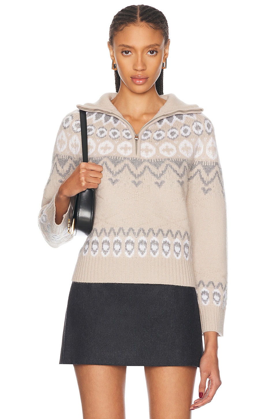 Image 1 of SIMKHAI Eliah Half Zip Pullover Sweater in Dark Sand Multi