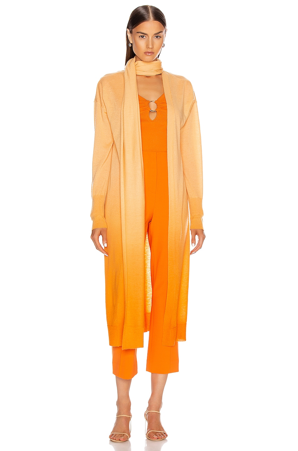 Image 1 of SIMKHAI Ombre Cashmere Scarf Cardigan in Amber Ombre